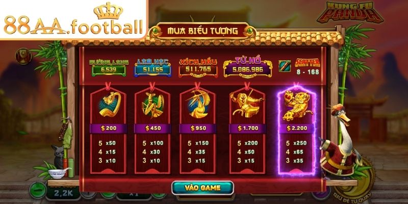 Kungfu Panda 88AA – Trải Nghiệm Game Nổ Hũ Siêu Hấp Dẫn 2 Hệ số thưởng các biểu tượng